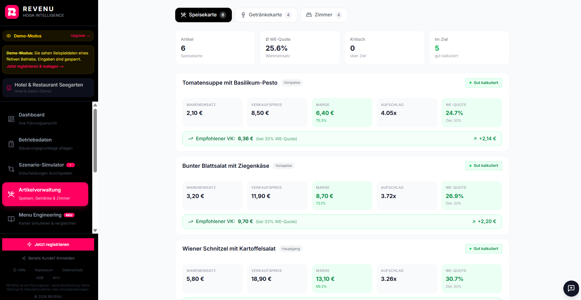 REVENU Artikelverwaltung & Menu Engineering
